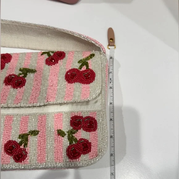 NEW Cherry Print Beaded Handbag - Picture 15 of 16